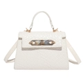 Petit sac à main blanc à texture tressée avec fermoir doré et bandoulière réglable - Blanc