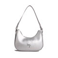 Chic silver metallic crescent hobo bag with a decorative metal bow and shoulder strap - Silver