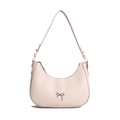 Chic hobo crescent bag in cream white featuring a silver bow metal buckle and zipper - White