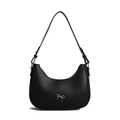 Sleek black crescent shoulder bag featuring a silver metal bow accent and matte finish - Black