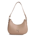 Beige crescent underarm bag with silver metal bow and adjustable shoulder strap - Light Khaki