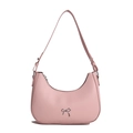 Pink crescent shoulder bag with silver bow detail and adjustable leather strap - Light Pink