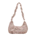 Floral print shoulder bag with bow detail and pleated strap for women's casual style - Pink