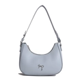 Minimalist light blue crescent shoulder bag with a silver metal bow decoration - Blue