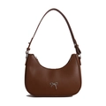 Minimalist dark brown crescent hobo bag with a silver metallic bow decoration - Brown