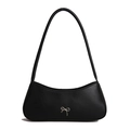 Bolso de hombro minimalista de cuero PU negro con elegante hebilla de lazo plateado - Negro