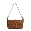 Retro karamelbruine glanzende baguette tas met een grote gouden metalen gesp - Bruin