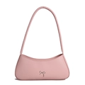 Pink French baguette underarm bag with silver bow detail and minimalist leather strap - Nude Pink