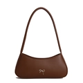 Bolso baguette media luna marrón oscuro con lazo plateado y correa de hombro larga - Marrón