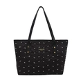 Quilted black tote bag with white bow pattern and top handles for summer fashion - Black