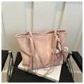Pink marble pattern tote bag with decorative silk scarf and large capacity design - Pink