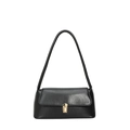 Classic black baguette shoulder bag with a vintage gold metal buckle for women - Black