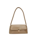 Minimalist khaki leather shoulder bag with a gold buckle clasp and vintage baguette design - Khaki