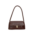 Minimalist dark brown baguette shoulder bag with rectangular gold metal clasp closure - Burgundy