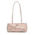 Pale pink rectangular underarm bag with silver bow accents and slim leather straps - Pink Without Charm