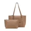 Grande borsa tote kaki minimalista e set di pochette abbinate in pregiata pelle opaca - Cachi