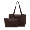 Set borsa tote in pelle marrone con borsa a tracolla capiente e pochette abbinata - Marrone