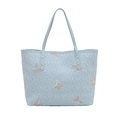 Borsa tote celeste con motivi a rilievo, farfalle glitterate e rivetti dorati - Blu