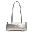 Silver rectangular shoulder bag with sweet pink bows in minimalist Korean style - Silver Without Pendant