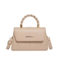 Elegante borsa a tracolla beige con manico a treccia e dettagli metallici dorati - Cachi