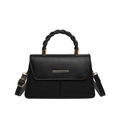 Borsa quadrata minimalista in pelle nera con manico dorato intrecciato e tracolla - Nero
