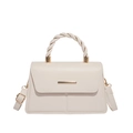 Borsa a tracolla beige minimalista con dettagli dorati e manico intrecciato su bianco - Bianco