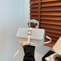 Minimalist beige crossbody bag with sparkling flap and unique silver metal handle - Silver