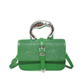 Bolso verde de lentejuelas con asa de metal plateado y panel de cuero mate vista frontal - Verde