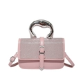 Bolso bandolera de lujo rosa con solapa de diamantes y asa de metal plateado - Rosa
