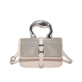 Beige leather crossbody bag with sparkling rhinestone flap and liquid metal handle - Gold