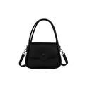Elegant black lychee grain saddle bag with curved flap and adjustable shoulder strap - Black