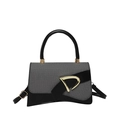 Borsa bicolore grigio e nero con base curva a clessidra e fibbia a D dorata - Nero