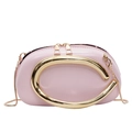 Pink oval box handbag with golden C-shaped hardware and elegant chain strap for women - Pink