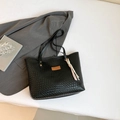 Large black woven tote bag with brown leather patch and pink woven keychain charm - Style With Charm / Black with Pendant