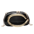 Chic black glossy handbag with golden C-handle and slender snake chain strap - Black