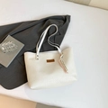 White large tote bag with crocodile texture and woven rope charm for commuting - Style With Charm / White with Pendant