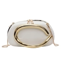 White mini clutch evening bag featuring large gold metal ring and snake chain strap - White