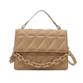 Chic beige quilted crossbody bag with stylish geometric pattern and chunky chain detail - Khaki