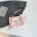 Pink graffiti canvas tote bag with chain strap and cloud plush charm detail - With Charm / Pink