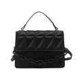 Minimalist black quilted crossbody bag with geometric patterns and metal chain strap - Black