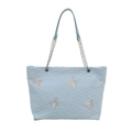 Sac fourre-tout matelassé bleu clair avec motifs papillons et bandoulière chaîne - Bleu