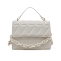 Creamy white quilted crossbody bag with stylish thick plastic chain and top handle - White