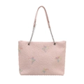 Sac cabas rose gaufré avec broderie papillon et bandoulière chaîne pour l'école - Rose