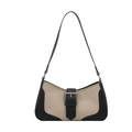 Borsa sottobraccio vintage bicolore con trama intrecciata beige e fibbia in pelle nera - Nero Patchwork