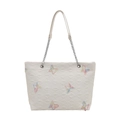 Sac fourre-tout blanc avec broderies papillons colorées et bandoulière en chaîne - Blanc