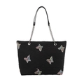 Sac fourre-tout noir tendance avec broderie papillon et bandoulière en chaîne argent - Noir
