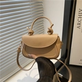 Elegante borsa a mano mini quadrata beige con manico annodato e tracolla regolabile - Cachi