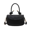 Minimalist black top handle crossbody bag with decorative knotted strap and gold hardware - Black