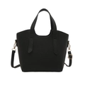 Borsa a mano vintage in pelle nera con trama litchi, dettagli dorati e tracolla rimovibile - Nero