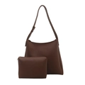 Bolso tote de cuero marrón oscuro con estuche a juego y correa ajustable para hombro - Juego de Dos Piezas / Marrón